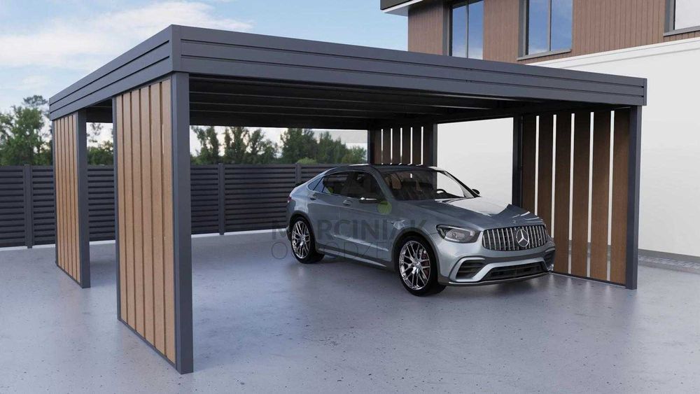 Carport na 2 auta 5,5x5,5 Modern+ Złoty Dąb (użyj konfigurator wiat)