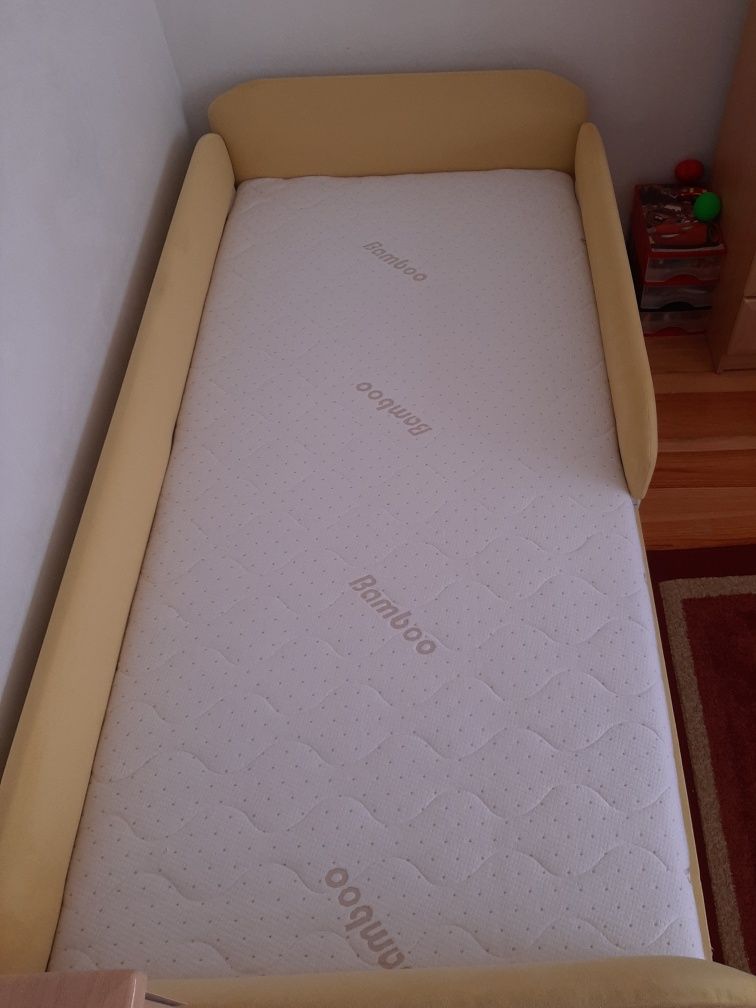 Łóżko dziecięce z materacem 160x80 tapicerowane Liść baldachim gratis