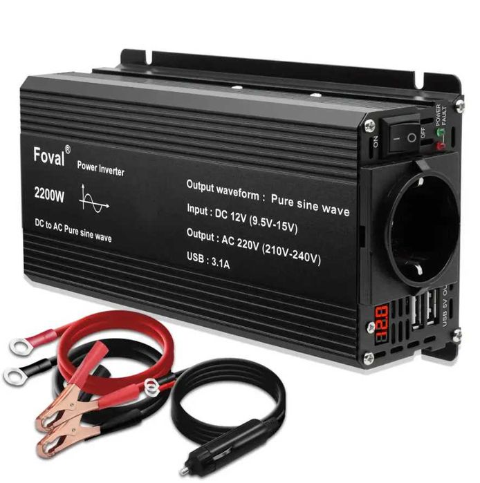 Перетворювач напруги з 12 в 220V. Інвертор FOVAL 2200W,  Чистий синус.