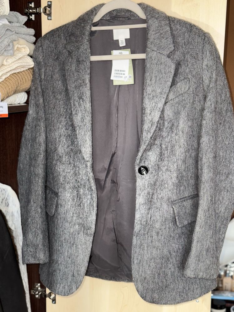 H&M oversize marynarka krój prosty z włosiem Xs