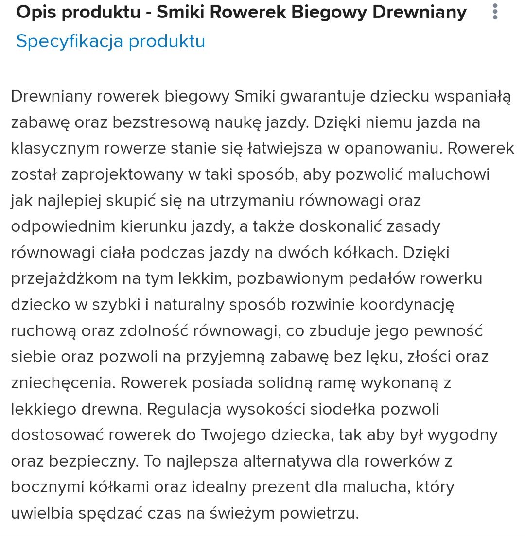 Rowerek biegowy Smiki