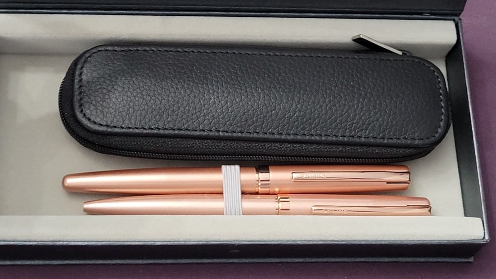 ONLINE pióro wieczne M + długopis + etui skórzane zestaw prezentowy
