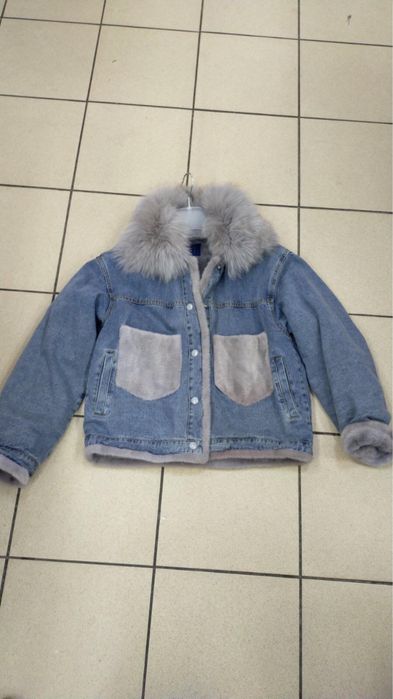 Kurtka katana jeansowa szare futerko z futerkiem S M L