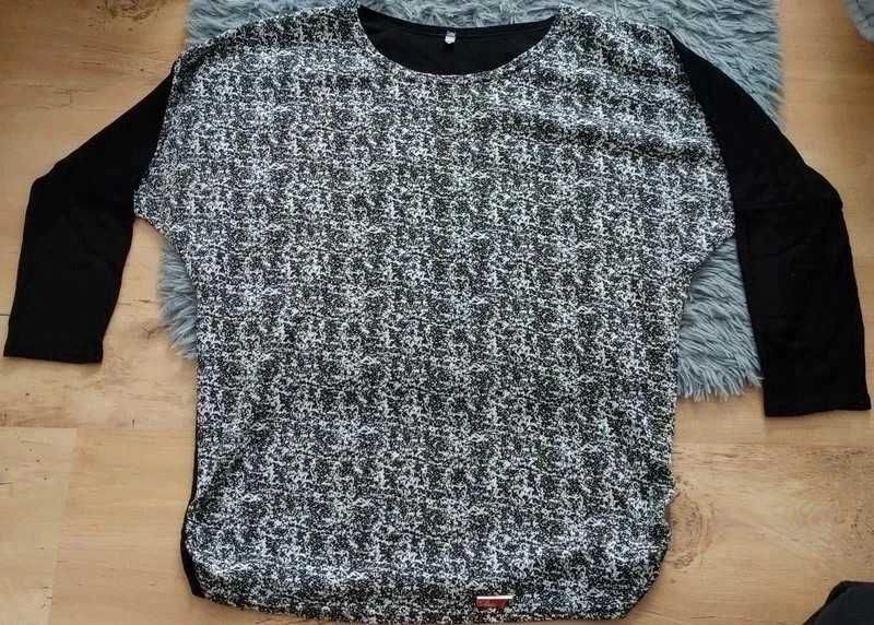 Bluzka w stylu nietoperz, oversize, melanż czarno-biały, 42/XL