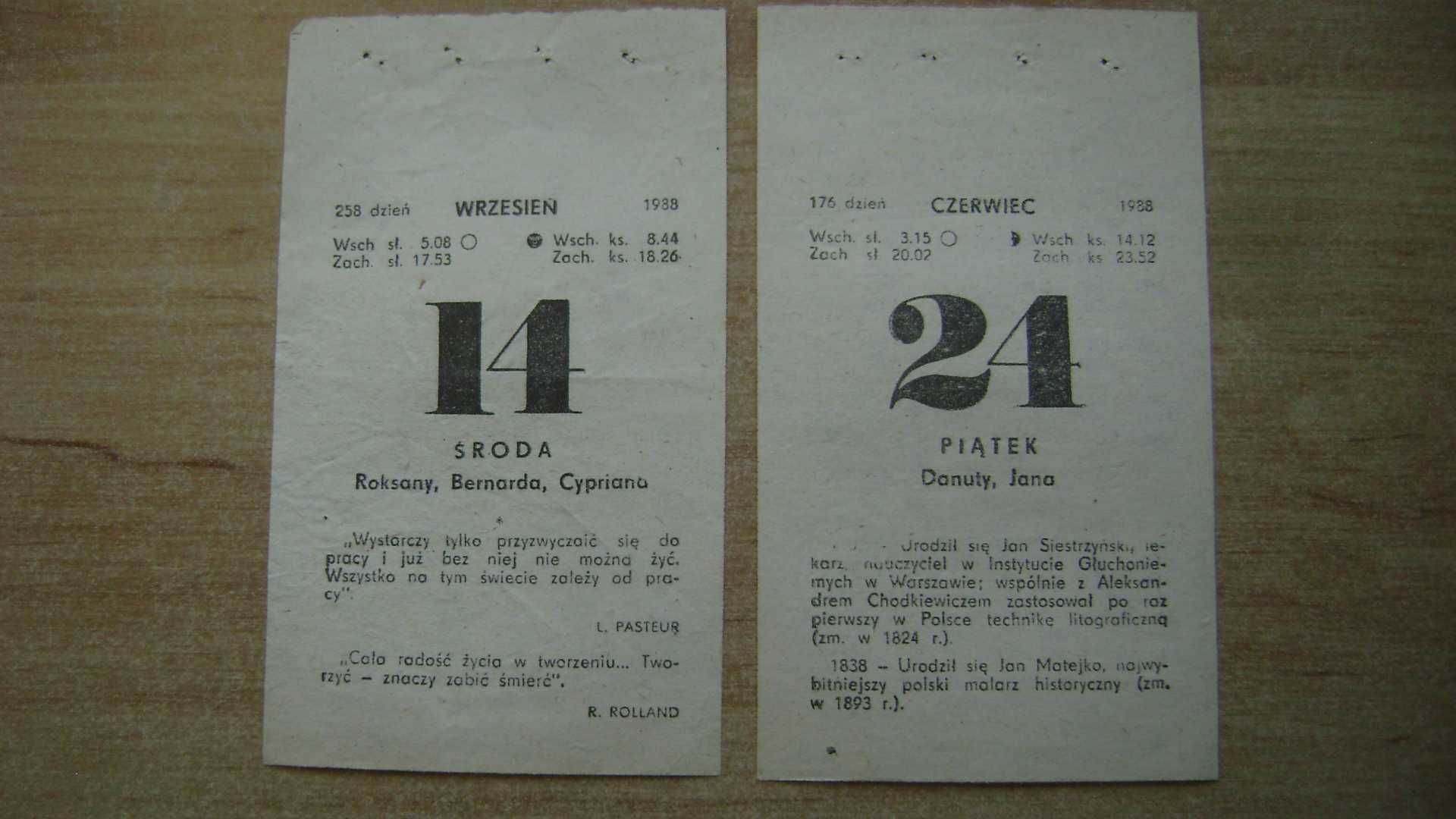 Starocie z PRL - Kartka z kalendarza = 16 sztuk z lat 80-tych Zestaw 4