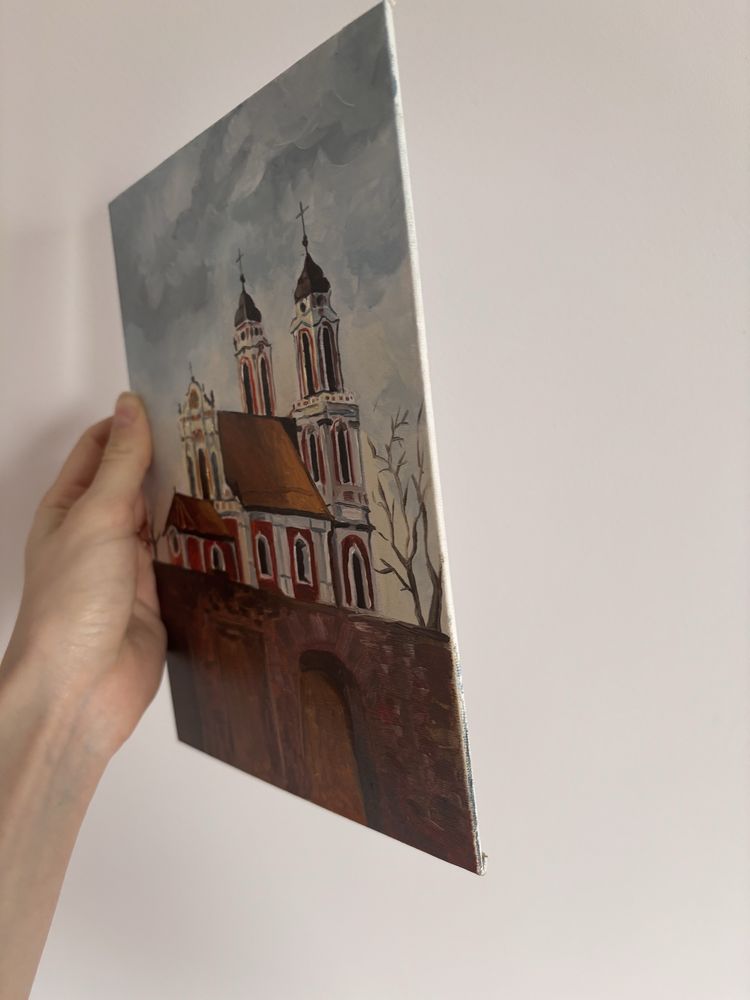 Obraz olejny na plycie, pejzaż z bawelnianą powłoką