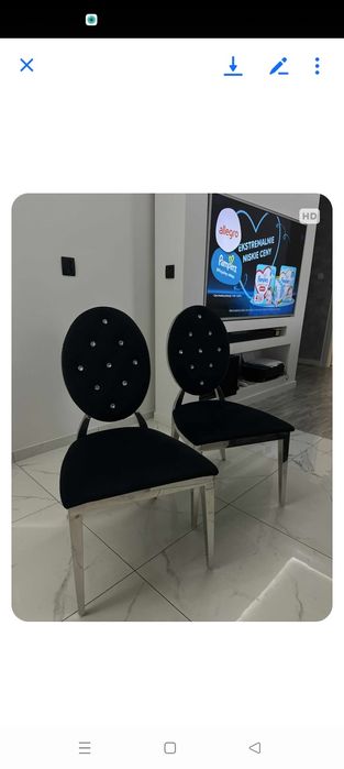 Krzesła Glamour czarne zamszowe z kryształkami 4 szt