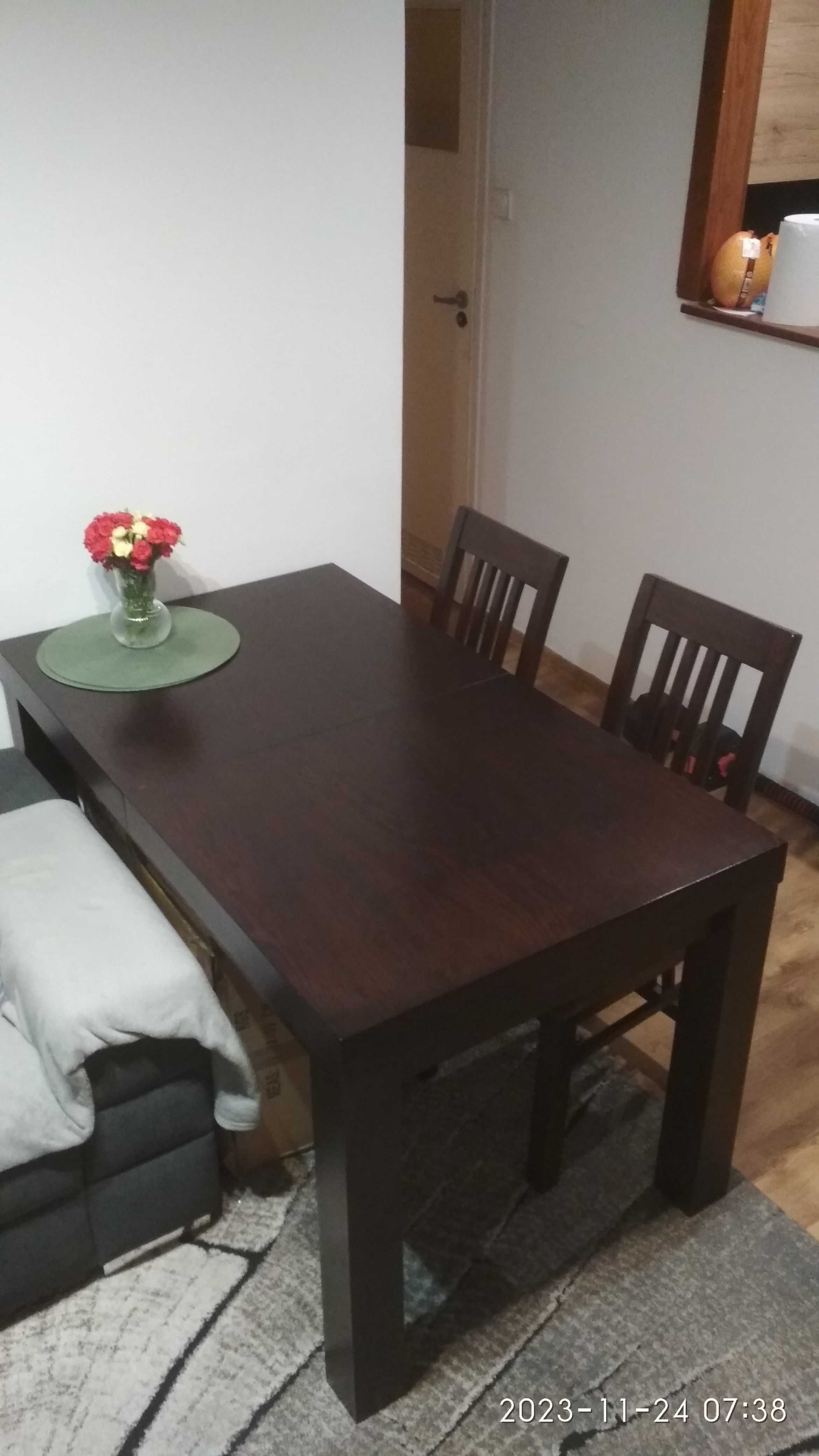 stół i 4 krzesła komplet wenge ciemny brąz zestaw mebli do salonu