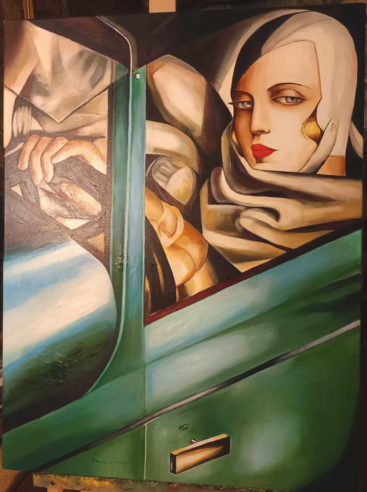 Kopia obrazu Tamary Łempickiej "Autoportret w zielonym bugatti"