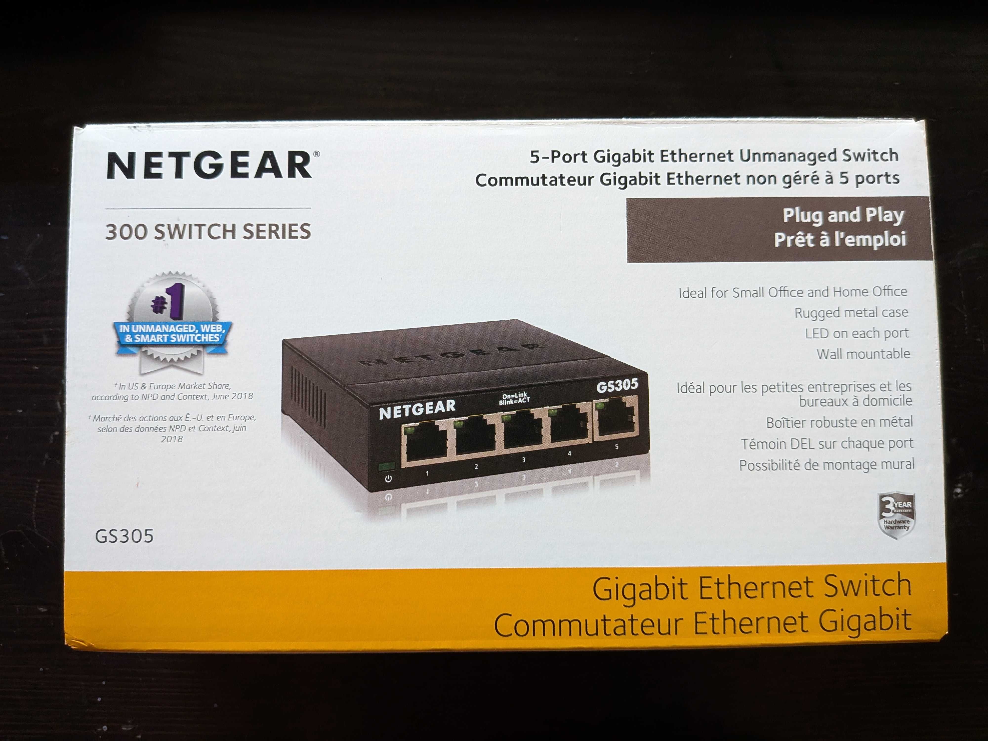 Switch/hub Netgear GS305 de metal