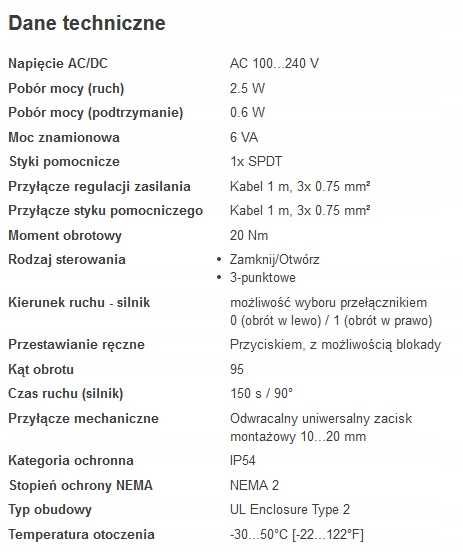 Siłownik obrotowy SM 230A-S BELIMO 100..240V AC. 6VA, 2,5W