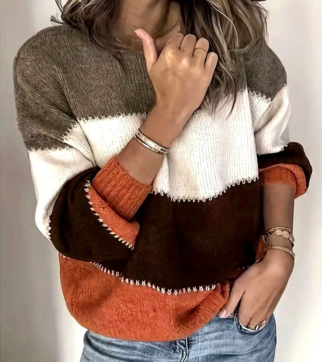 NOWY puszysty swobodny sweter r. 5 XL - w kolorowe pasy