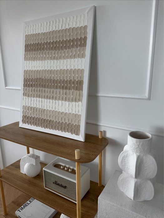 Subtelny obraz ręcznie malowany 75x55 cm | Minimalizm, beże i biel
