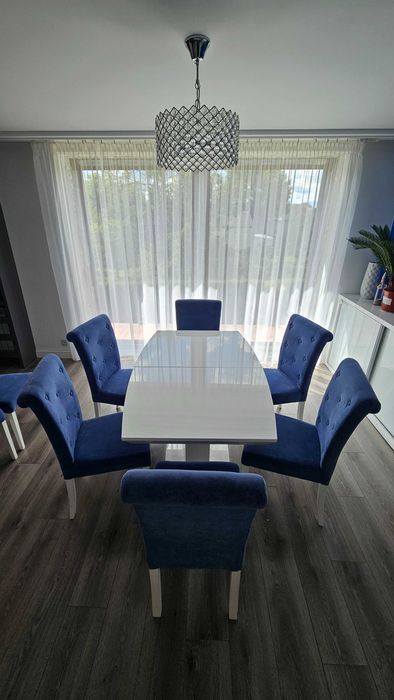 Krzesło krzesła niebieskie zamsz welur komplet 8 sztuk