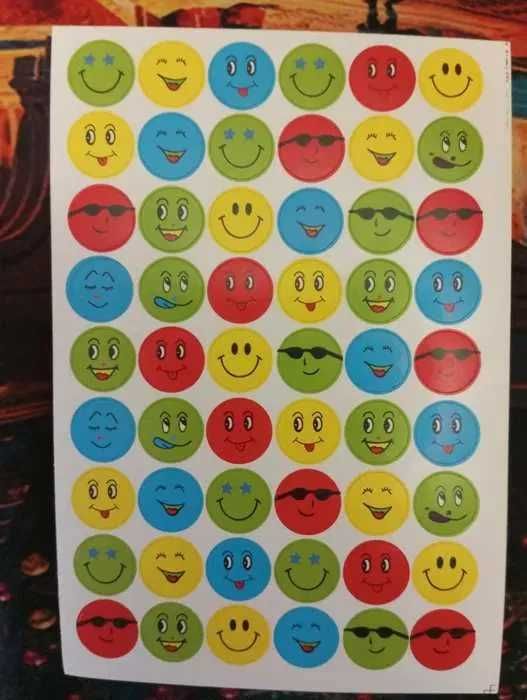 Наліпки паперові смайлы смайлики наклейки тварини транспорт ЛИСТ