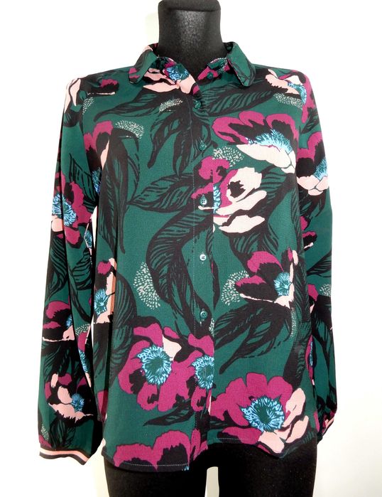 Krótka koszula oversize długi rękaw zielona kwiaty Only 34 XS