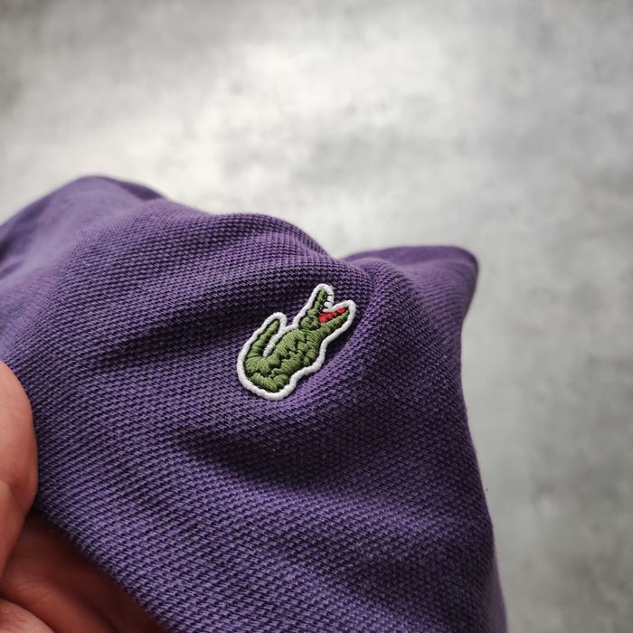 MĘSKA Koszulka Bawełna Fioletowa PREMIUM Polo Długi Rękaw Lacoste Haft