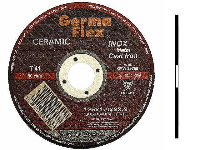 GERMAFLEX CERAMICZNA Tarcza tarcze do cięcia metalu INOX 125x1.0 mm SG