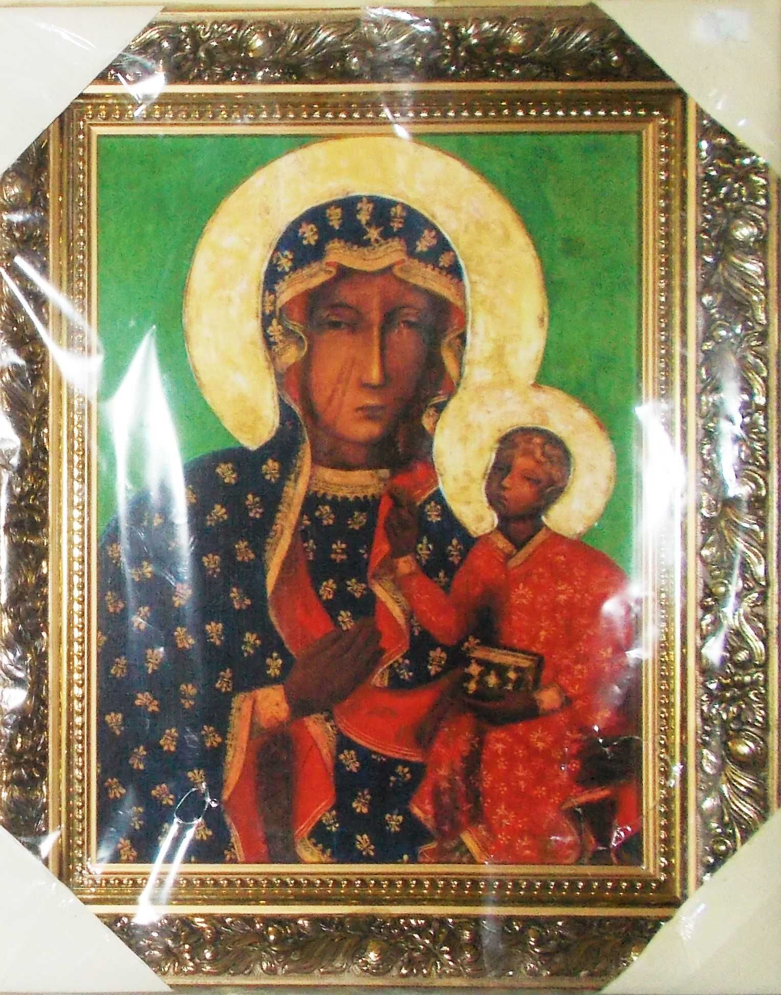 Czarna Madonna Częstochowska Obraz rama drewniana ornament makówka