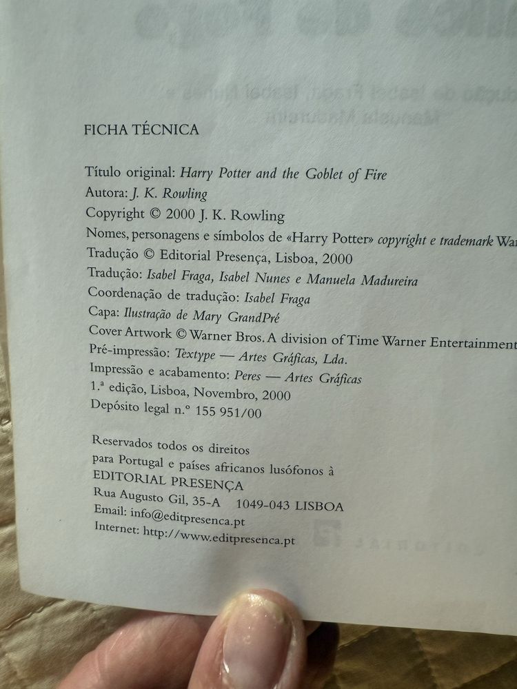 Harry Potter e o Cálice de Fogo 1a edição portuguesa