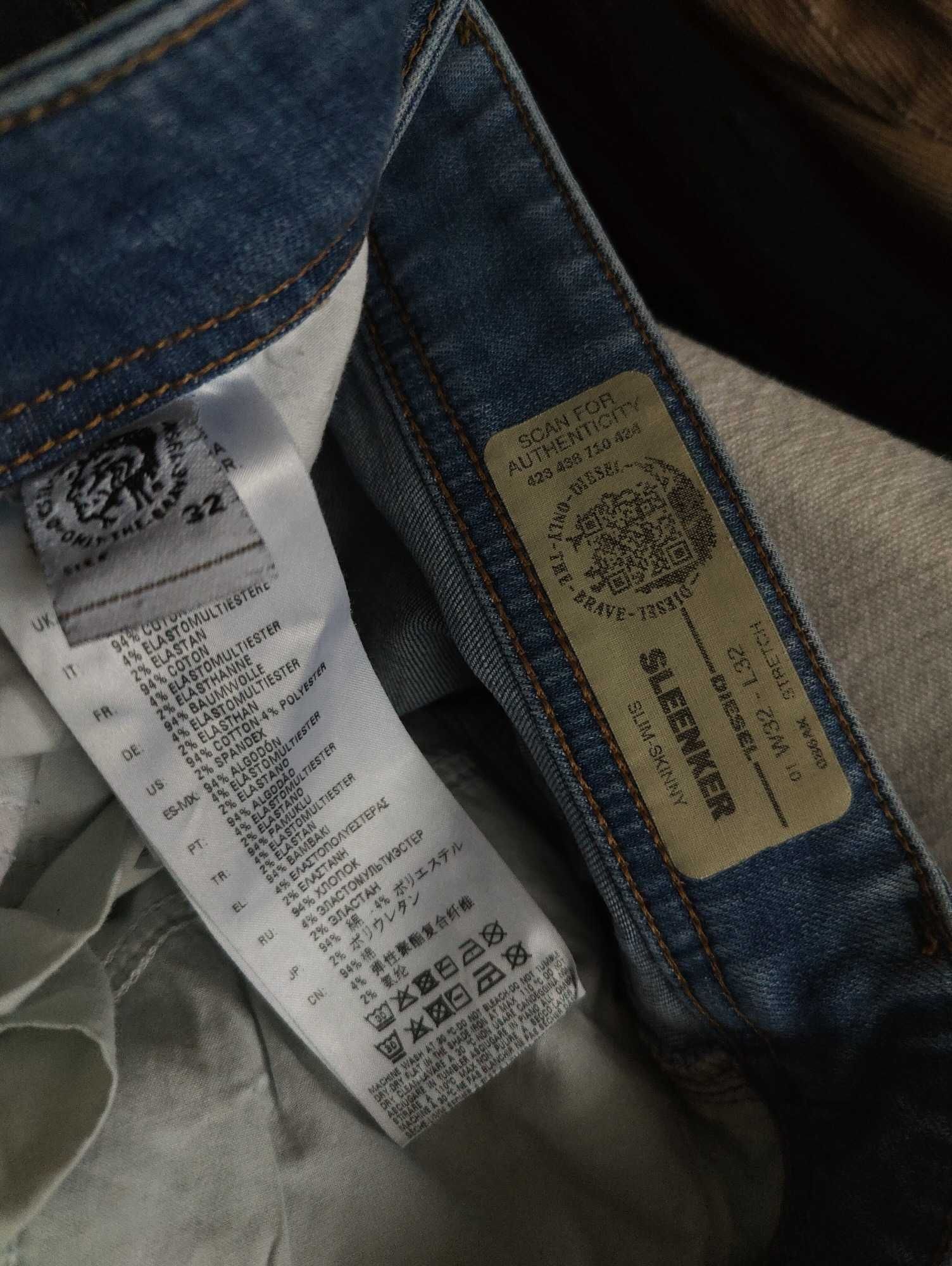 Джинсы Diesel Sleenker jeans Italy w32 stretch mid blue.