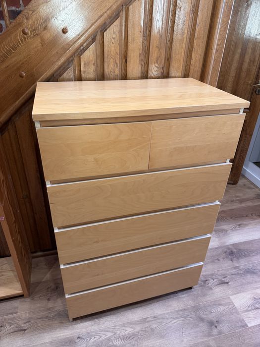 IKEA MALM – szafka 5 rzędów szuflad, dwie górne dzielone, kolor drewna