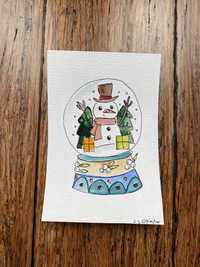 Kartka okolicznościowa świąteczna kula śnieżna bałwan boże narodzenie