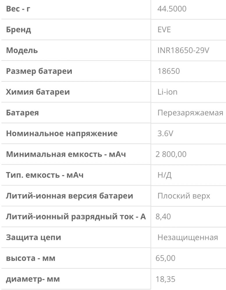 Аккумуляторы, акумулятори 18650 eve inr 29v