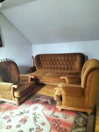 Zestaw wypoczynkowy: kanapa z funkcją spania i 2 fotele, dąb/welur