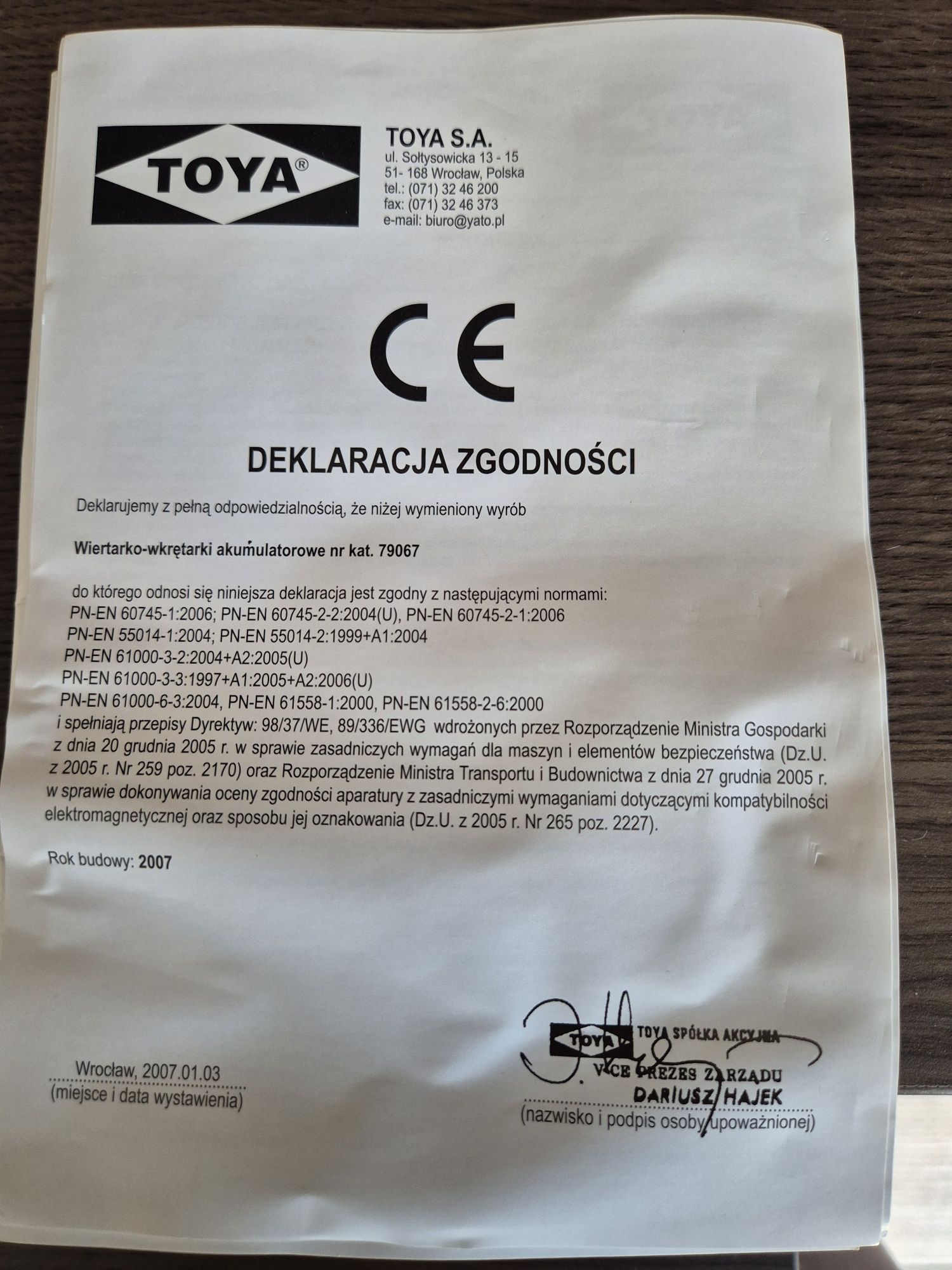 Wkrętarko- wiertarka akumulatorowa marki TOYA