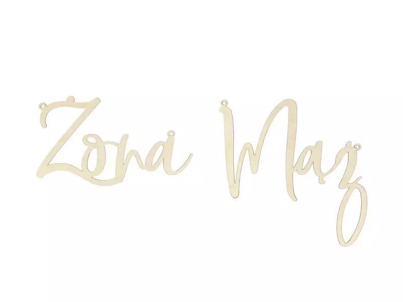 Zawieszki na krzesła Żona Mąż naturalne drewno. PartyDeco