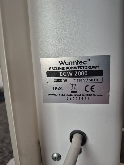 Grzejnik konwektorowy  elektryczny  firmy Warmtec EGW-20B