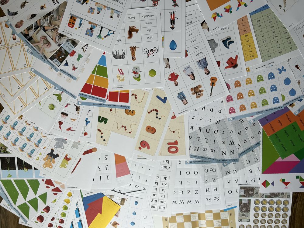 Duzy zestaw pomocy, kart, plansz, dydaktycznych, terapii, rewalidacj