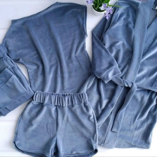 Піжама велюрова 5 в 1. Комплект  велюровий. Халат. Костю.домашній одяг