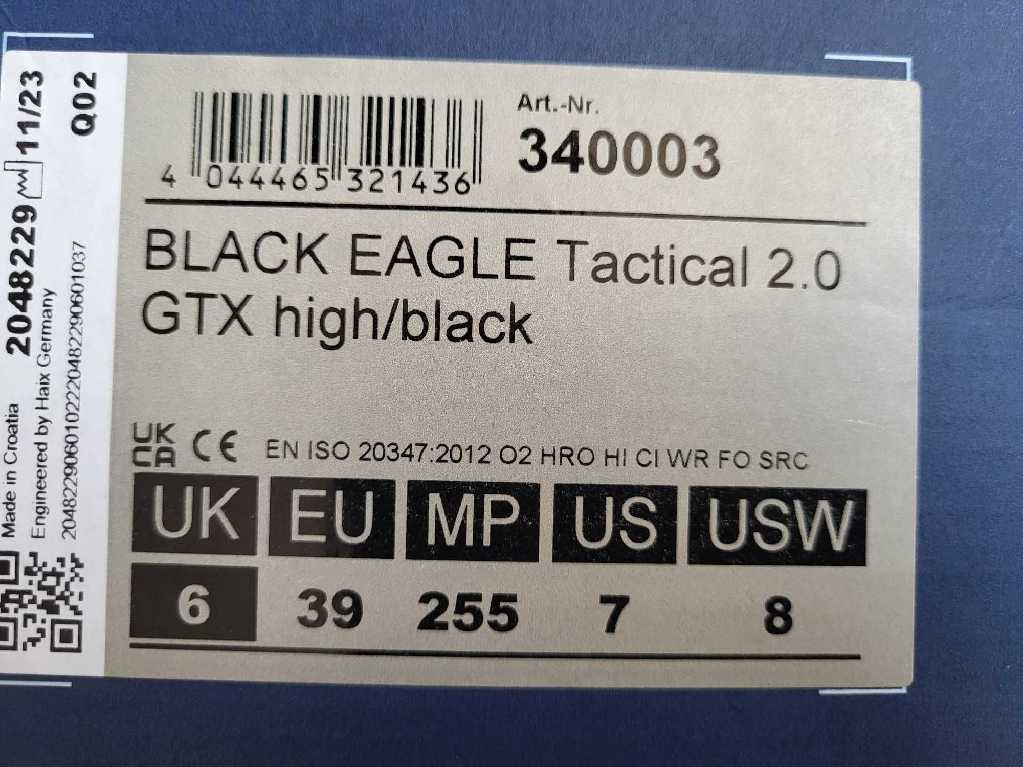 Buty wojskowe HAiX Black Eagle Tactical 2.0 GTX high/black Rozmiar 39