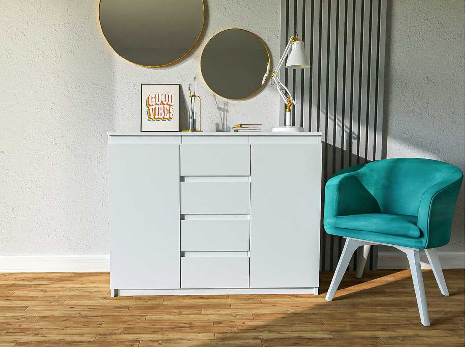 Komoda biała z szufladami do pokoju 110 cm biała komoda do sypialni