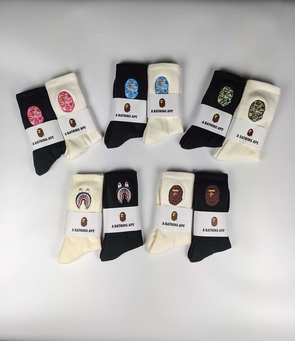 Шкарпетки Bape, носки Bape, носки бейп, шкарпетки бейп, білі, чорні