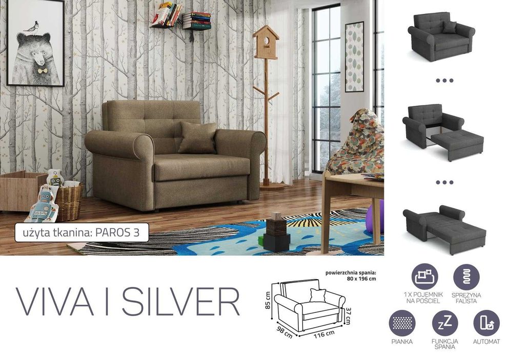 Fotel z funkcją spania  Sofa Viva 1 Silver