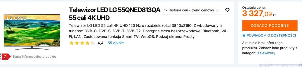 Telewizor LG 55QNED813QA 4K QNED 100HZ 55' Karton Rach Gwarancja pilot