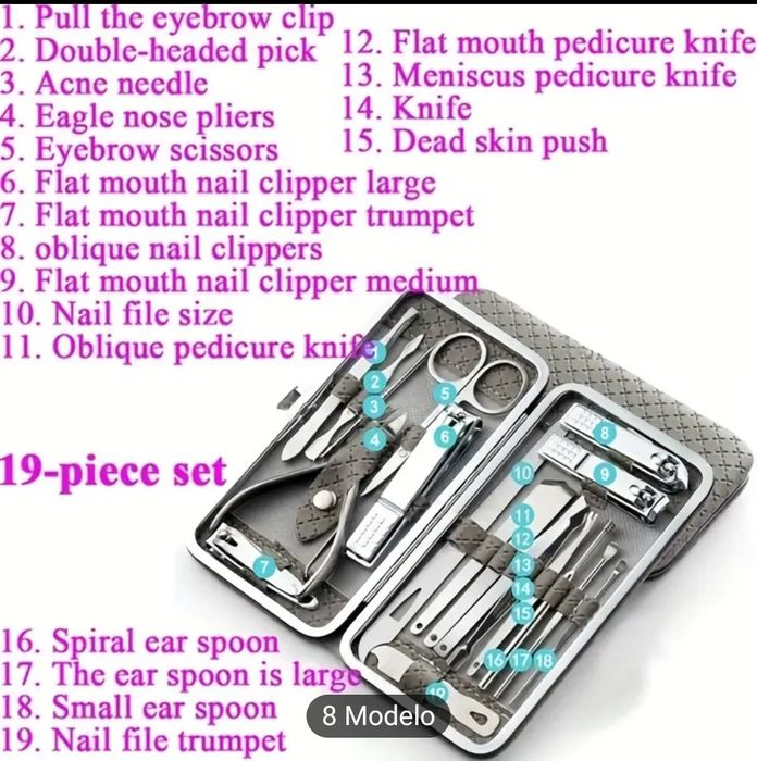 Estojo 19 peças para cuidado pessoal (face, mãos e pés) Novo