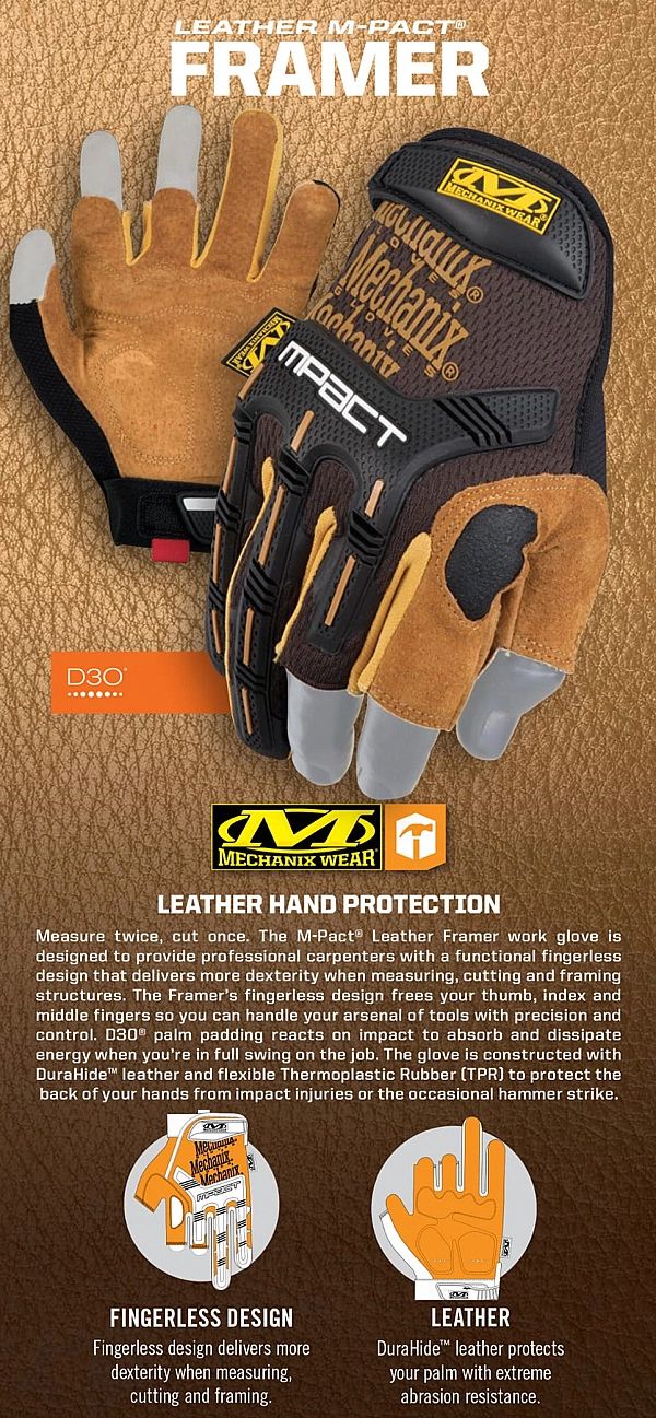 Rękawice Mechanix DuraHide® M-Pact® Framer TAN (XL)