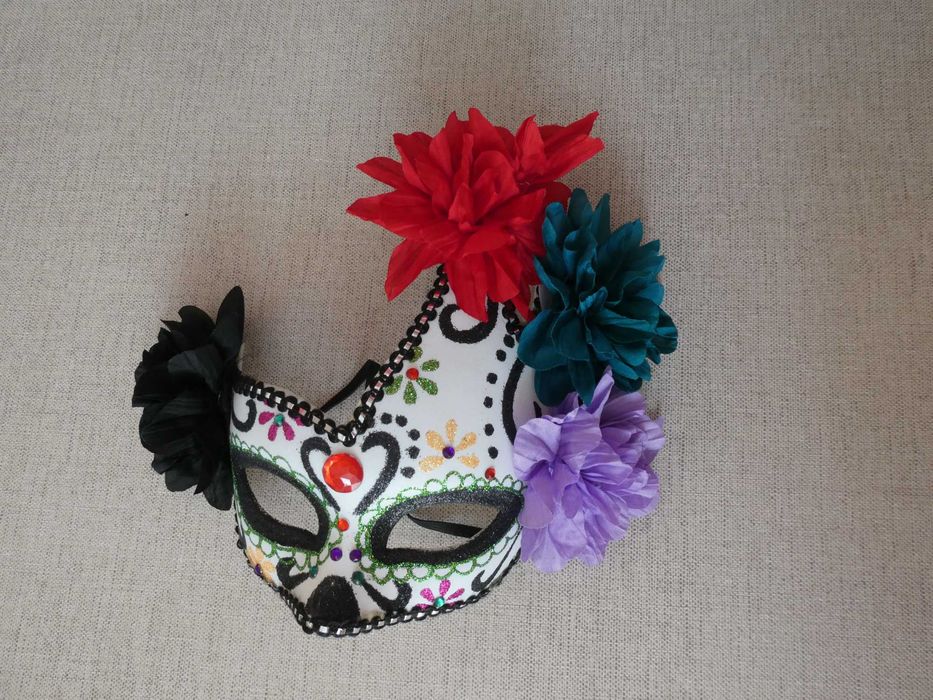 Máscara Olhos Dia de los Muertos com Flores - Halloween