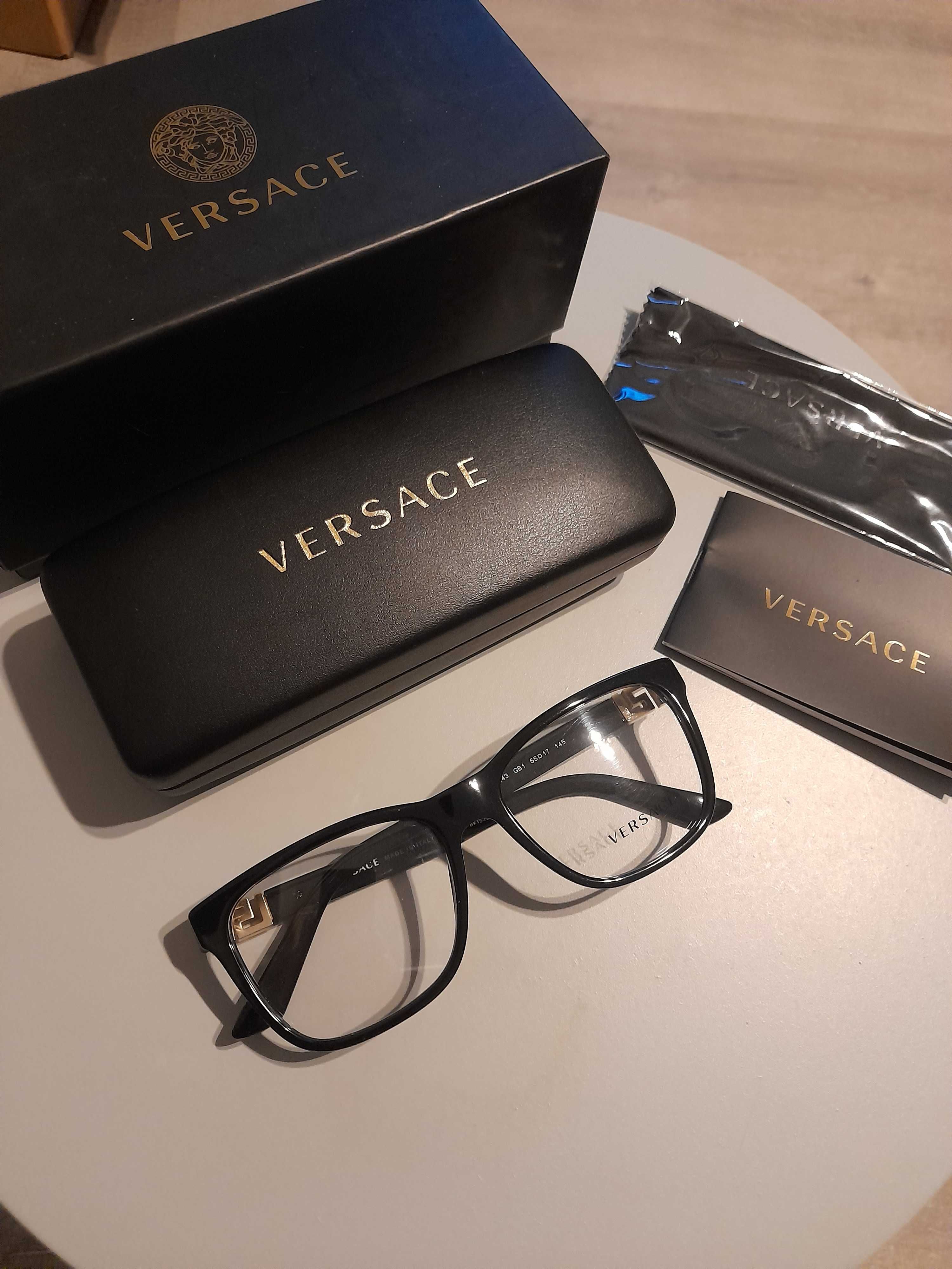 Versace nowe oprawy korekcyjne okulary czarne złote unisex 3243 55