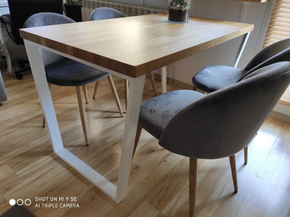 Stół drewniany dębowy 120x80x3 loft metalowe nogi salon