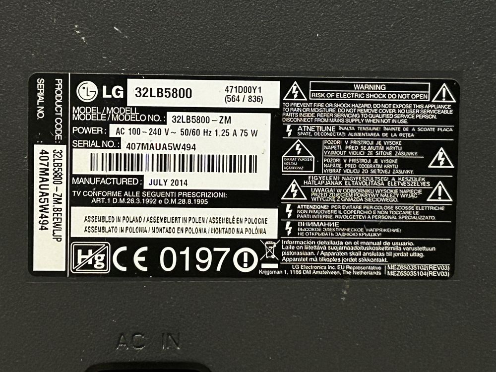 Telewizor 32” LG 32LB5800 -sprawny