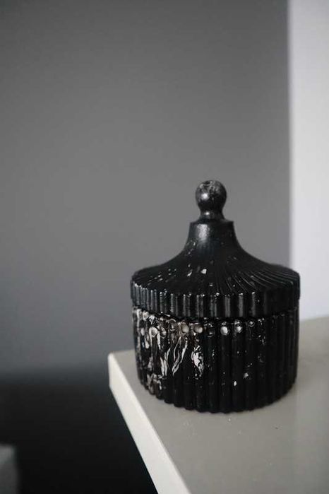 Frasco/ Pote cerâmico preto efeito mármore/ granito