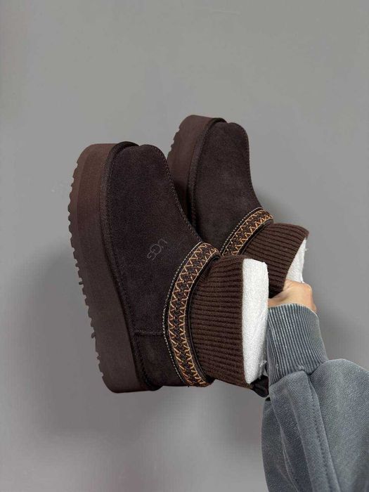 Жіночі зимові уггі UGG TAZZ PLATFROM SOCK CHOCOLATE premium 1484