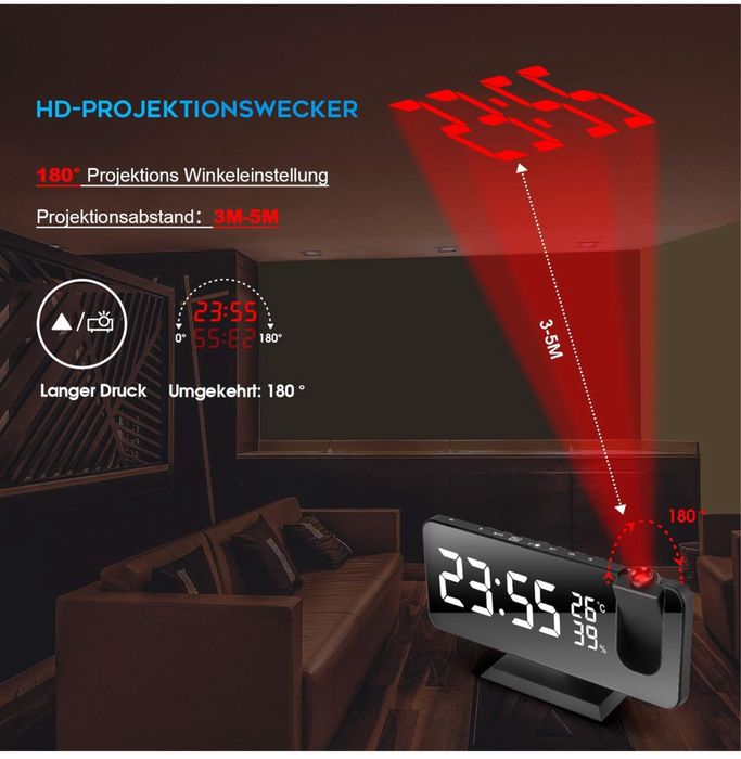 Budzik projekcyjny, cyfrowy budzik LED z projekcją /radio