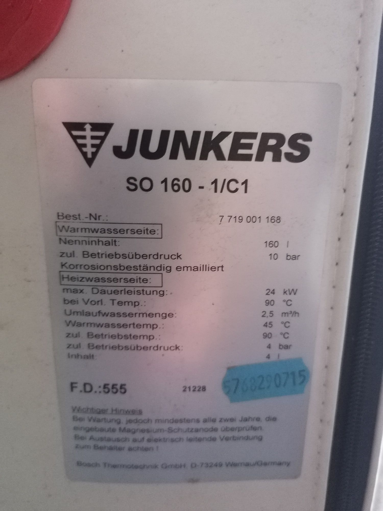 Bojler na wodę - Zasobnik CWU Junkers