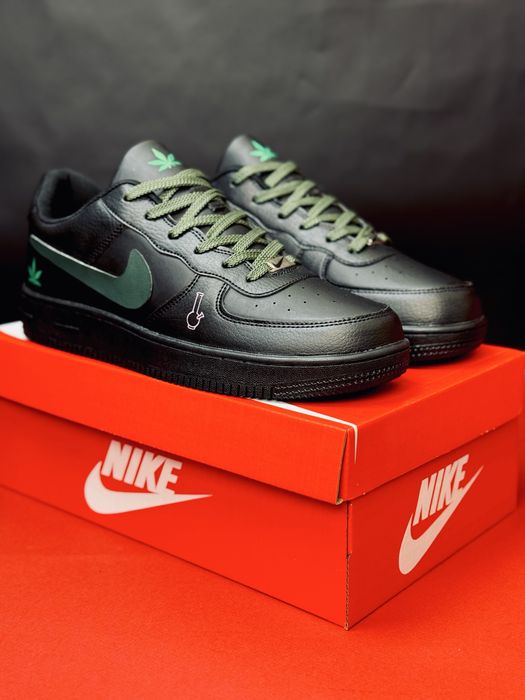 Nike Air Force 1 AFM-420 Black Edition с принтом марихуанны. Найк Форс